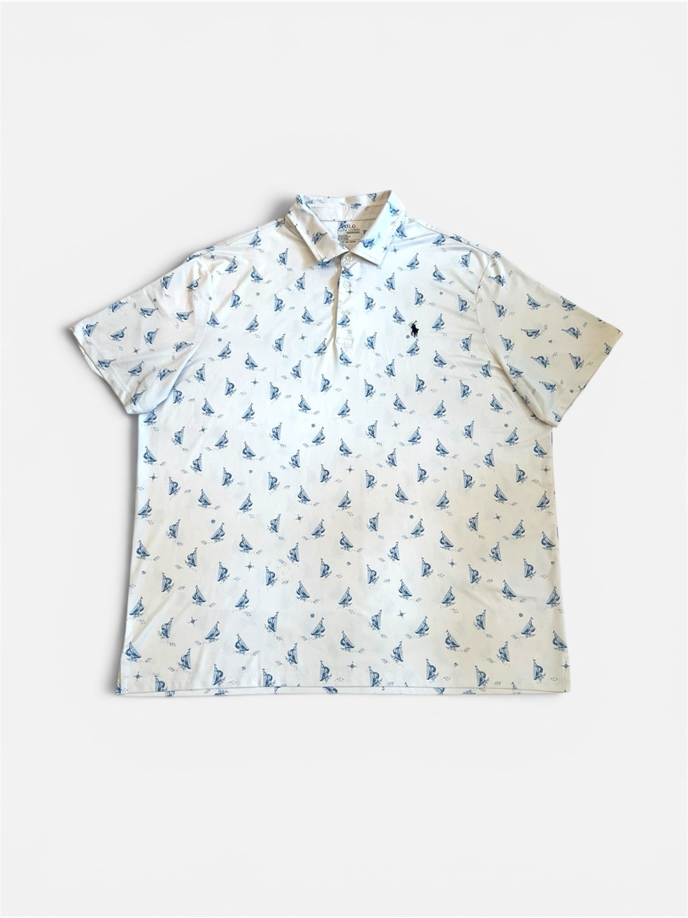 Polo by Ralph Lauren White Polo with Blue Sailboat Print